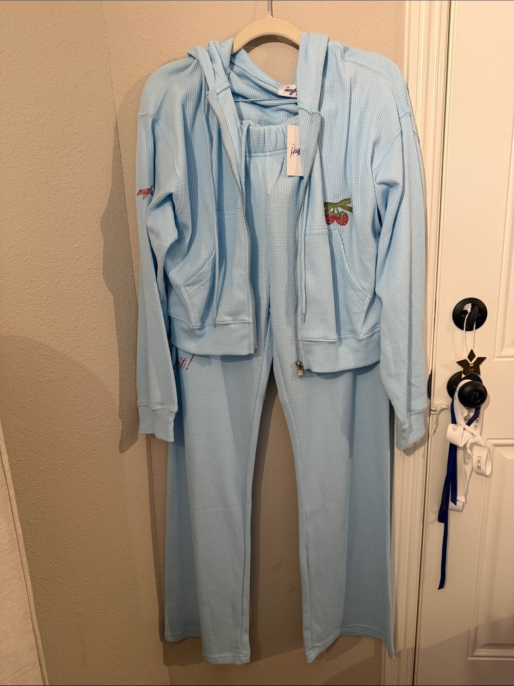 MAYFAIR Light Blue Cherry Embroidered Hooded Tracksuit NWT